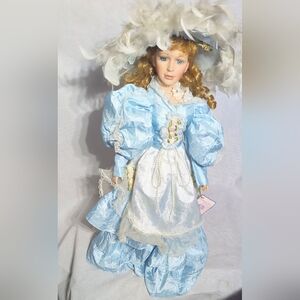 Elegant Porcelain J. Misa Blue Victorian Doll 24 In